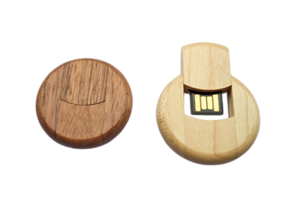 Mini Round Flip Wooden Flash Drive