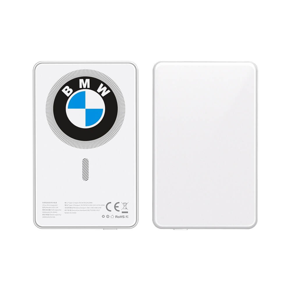 BMW branded slim portable power bank with logo print