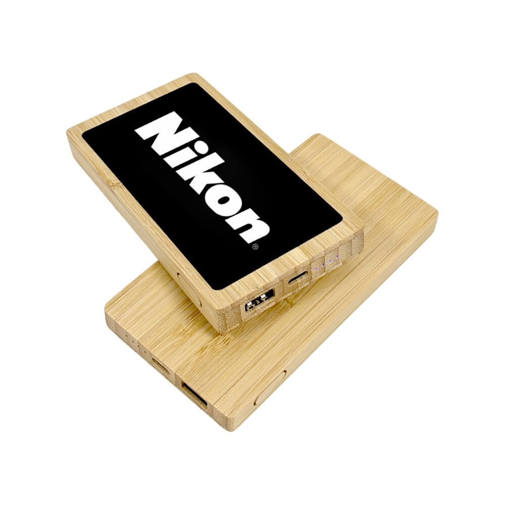 Nikon printed bamboo portable power bank with wooden charging