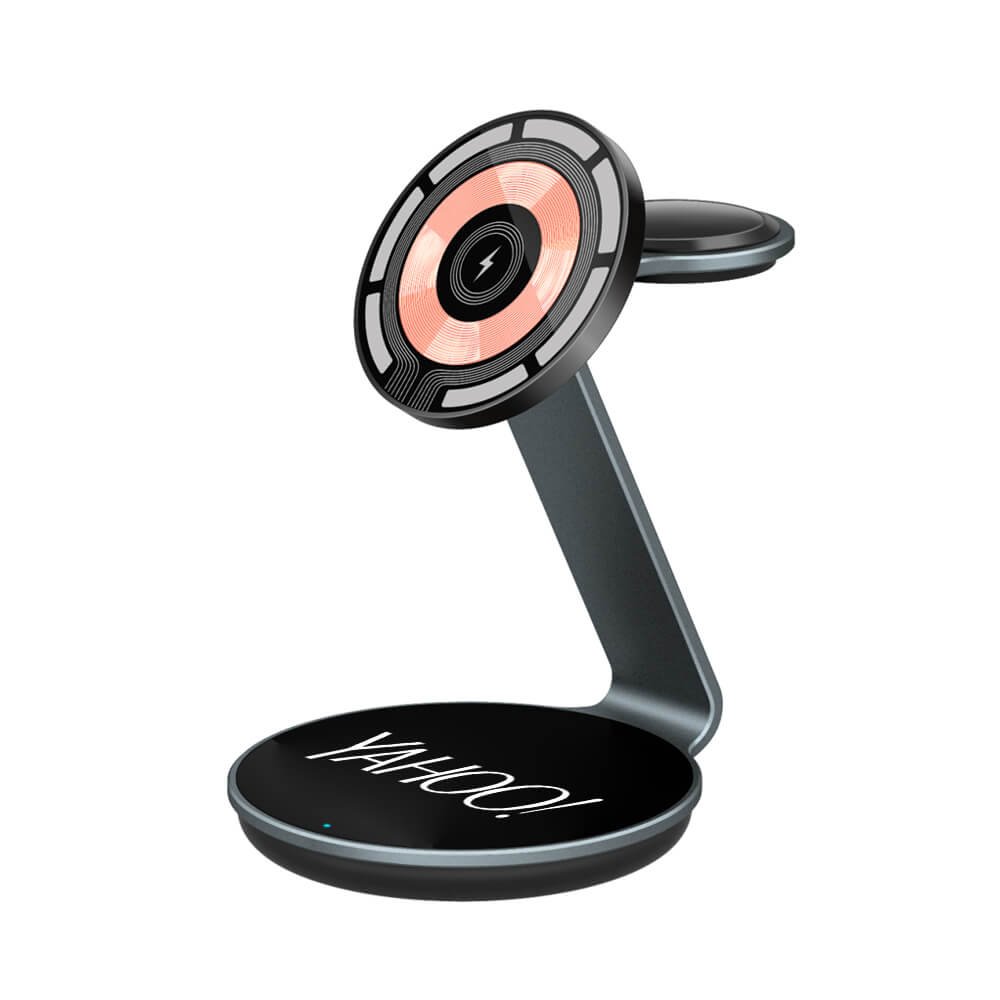 Yahoo branded magnetic wireless charging stand with rotating phone holder