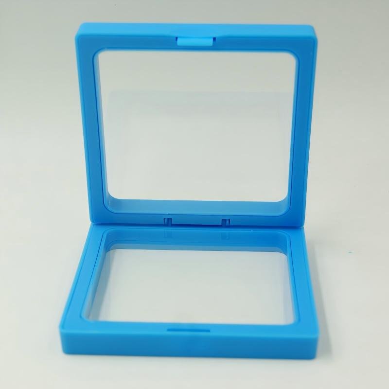 Blue Double Clear Window Square Hinged Plastic Box