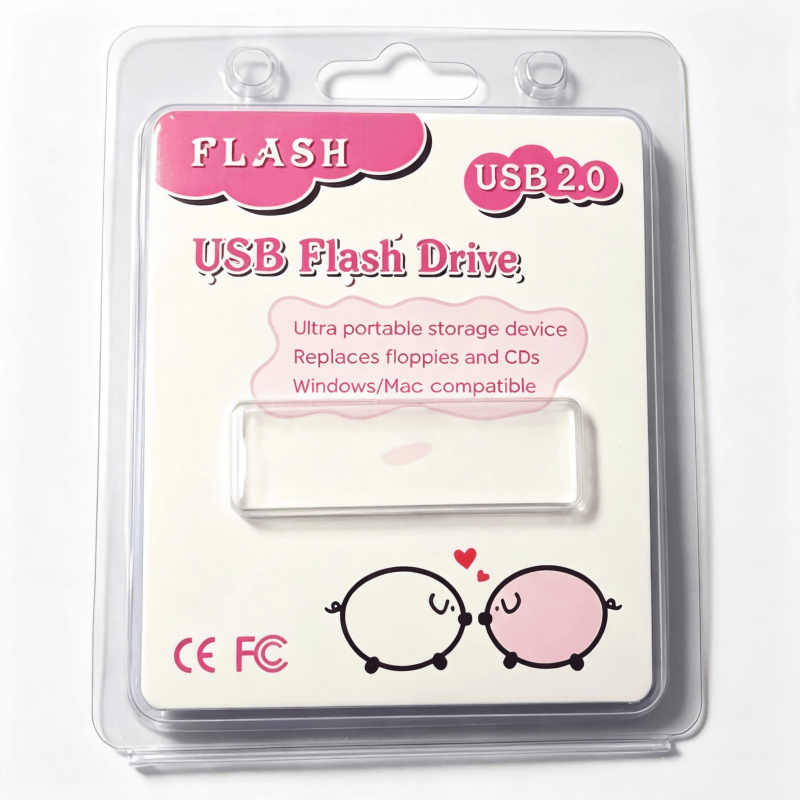 Cute Pink Pig Cartoon Blank USB Flash Drive Blister Pack Card