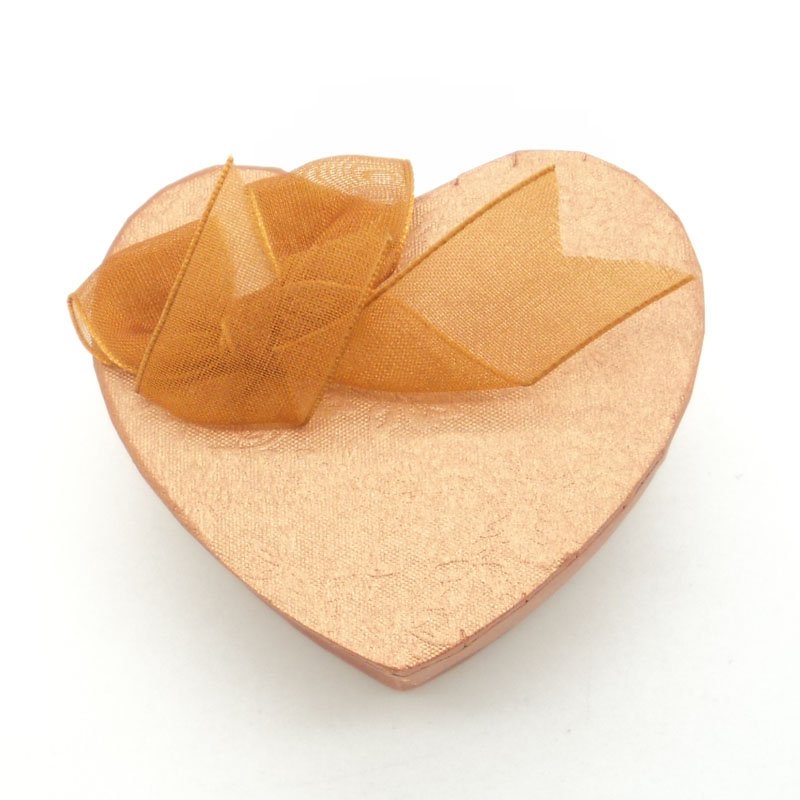 Gold Heart Shaped Jewelry Gift Box with Sheer Ribbon Bow