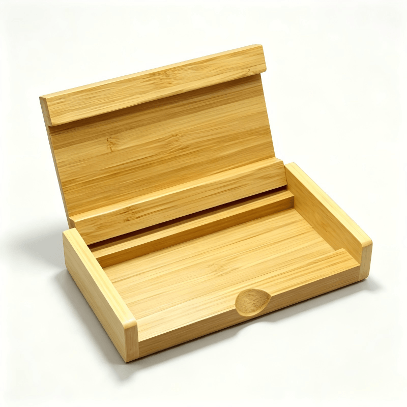 Hinged Bamboo Storage Box with Divider Slots