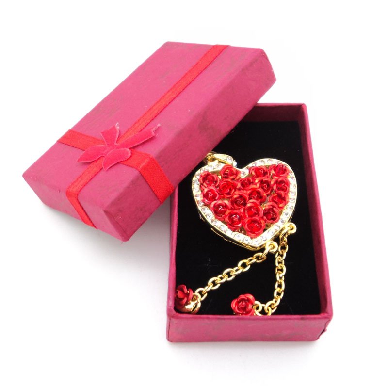 Magenta Ribbon Jewelry Gift Box with Heart Pendant Inside