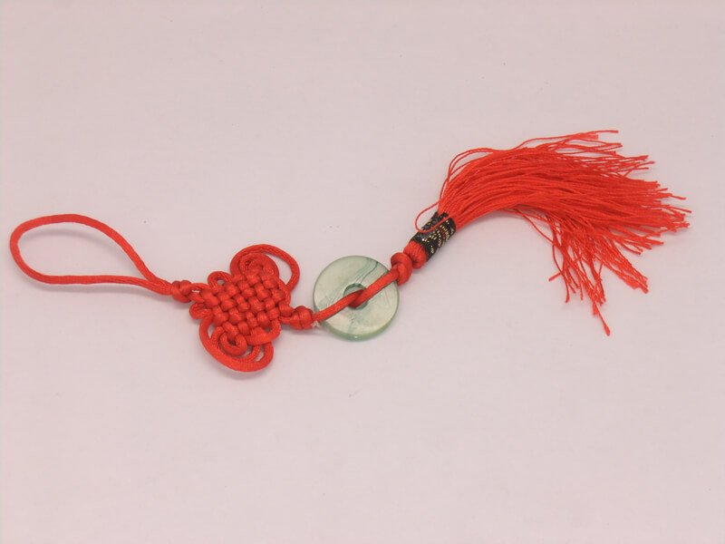 Red Chinese Knot Ornament with Jade Coin & Tassel