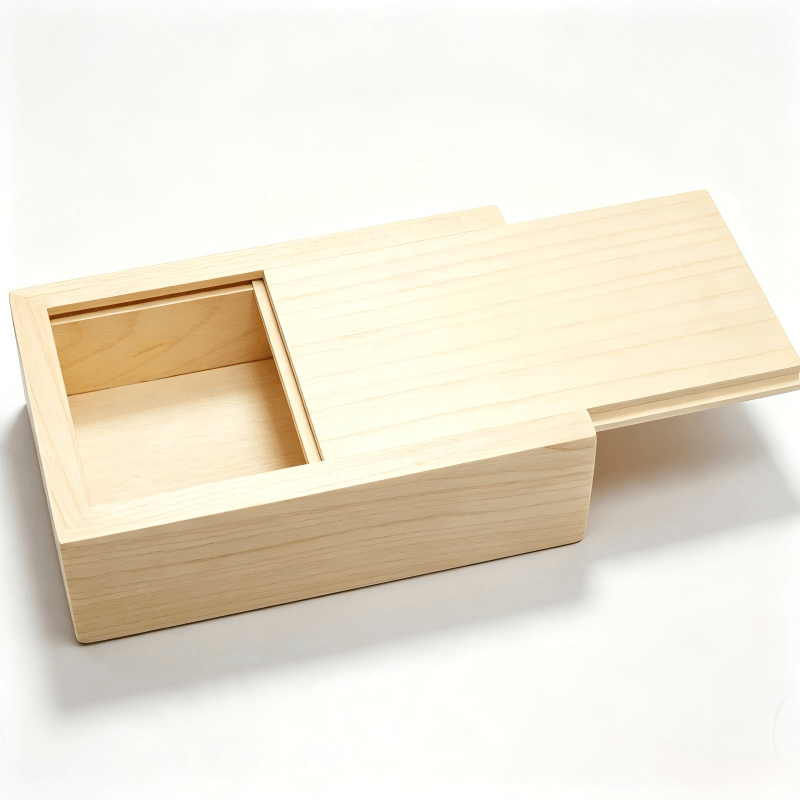 Square Paulownia Wood Box with Sliding Cover