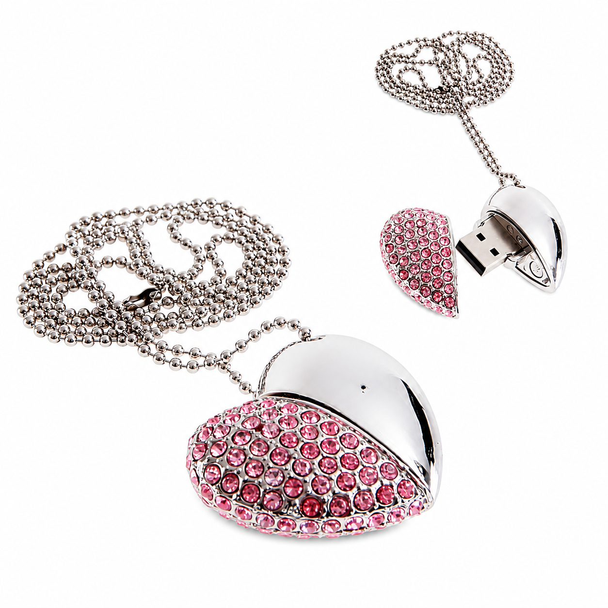 set di collane di chiavette USB a forma di cuore in cristallo