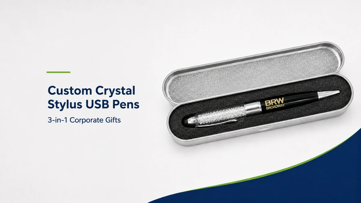 Custom crystal stylus USB pens with fully visible 3-in-1 corporate gifts cover text