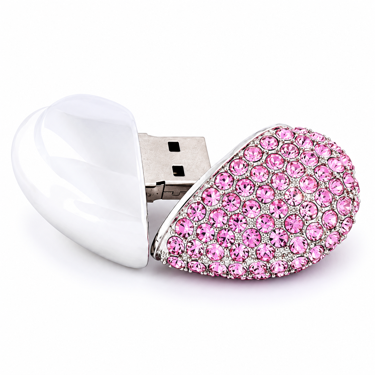 chiavetta USB gioiello a forma di cuore rosa in cristallo
