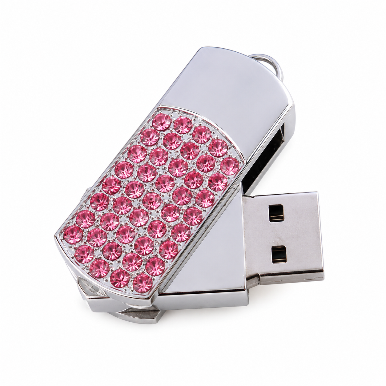 chiavetta USB gioiello girevole rosa in cristallo