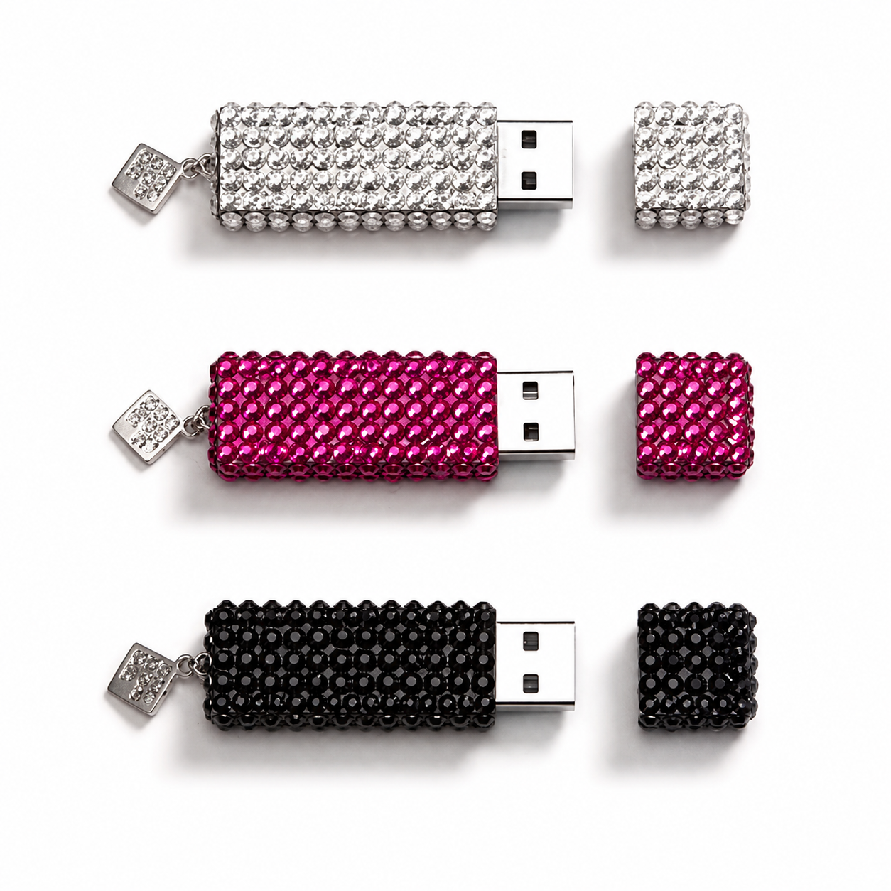 chiavette USB gioiello con strass argento, rosa e nere