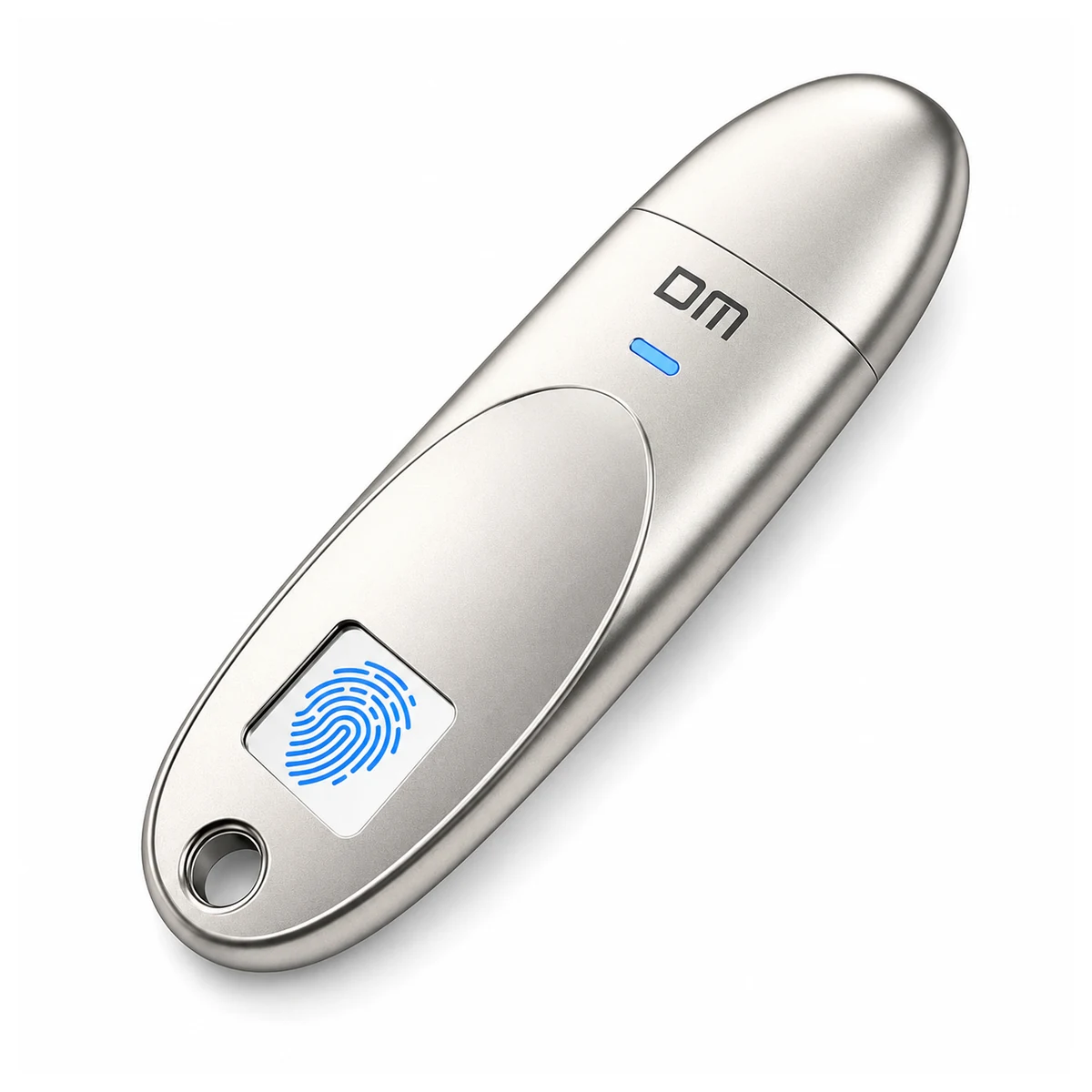silver fingerprint USB drive with biometric sensor