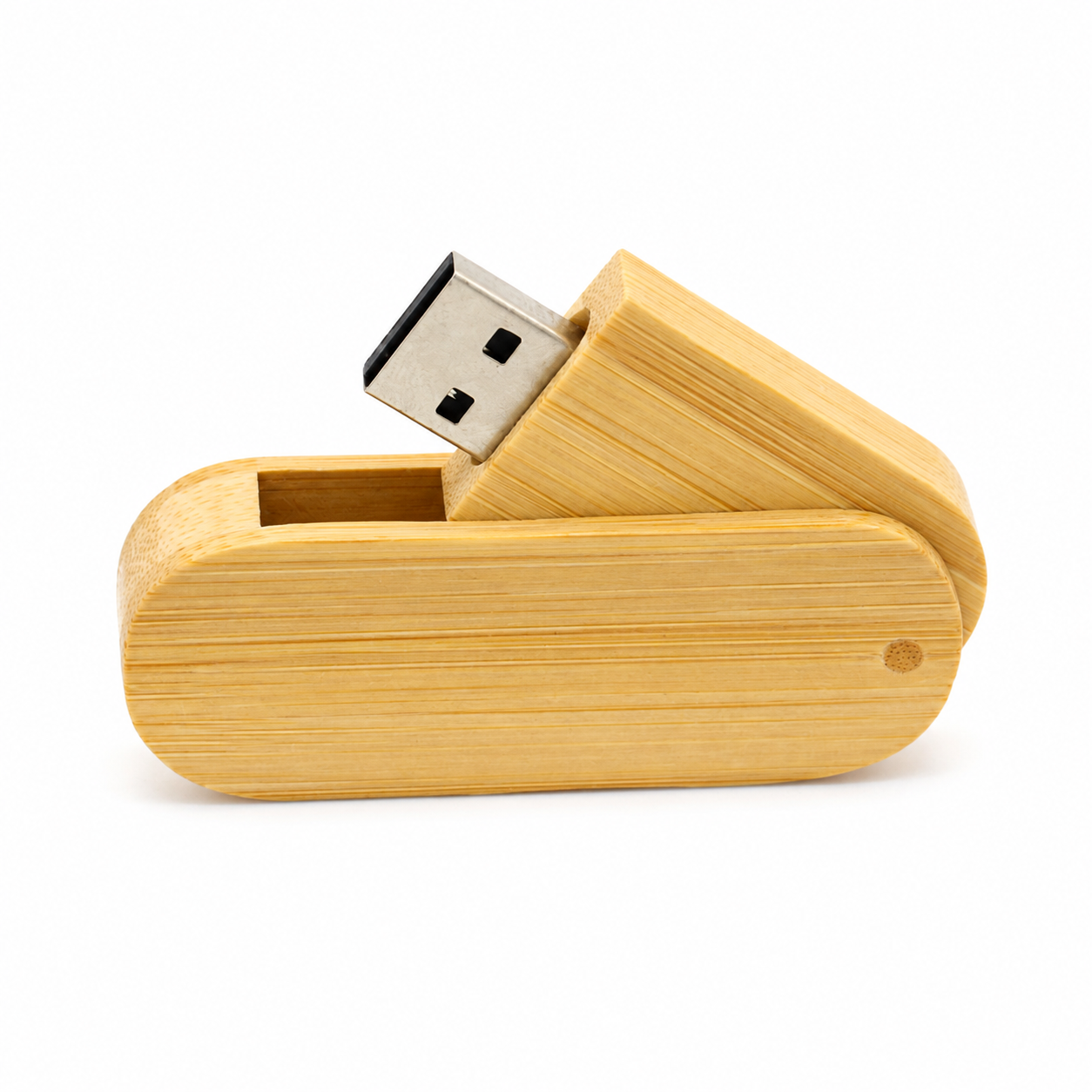 Bamboo swivel USB drive with coordinated natural wood tone
