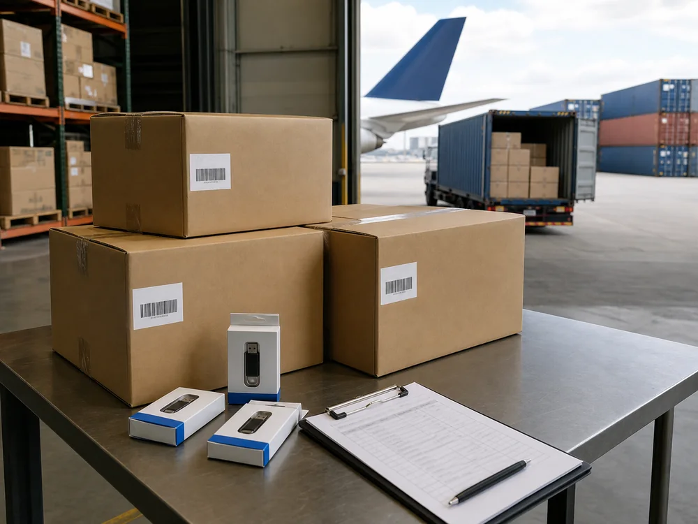 USB flash drive export cartons and customs documentation