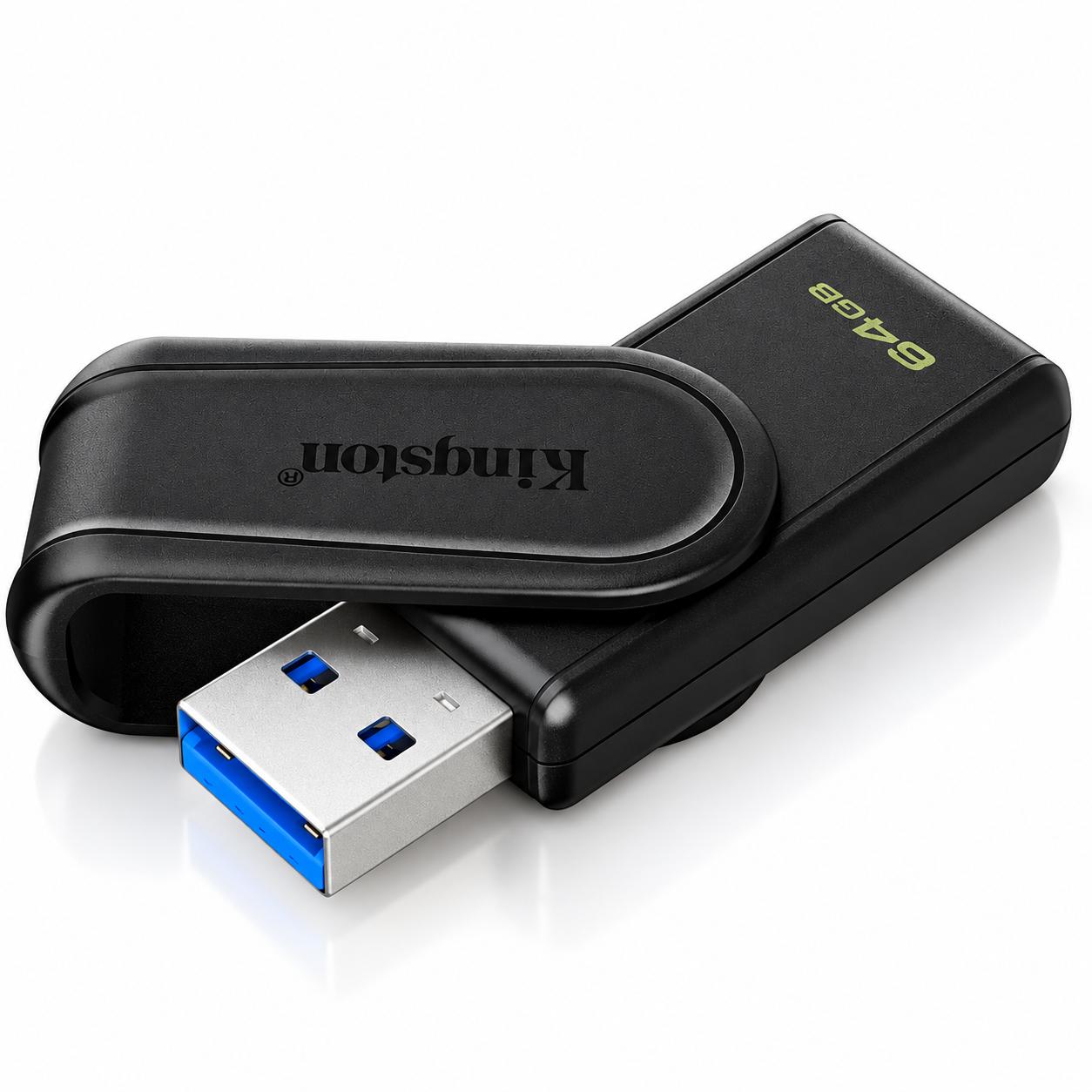Black swivel USB drive with a blue Type-A connector insert