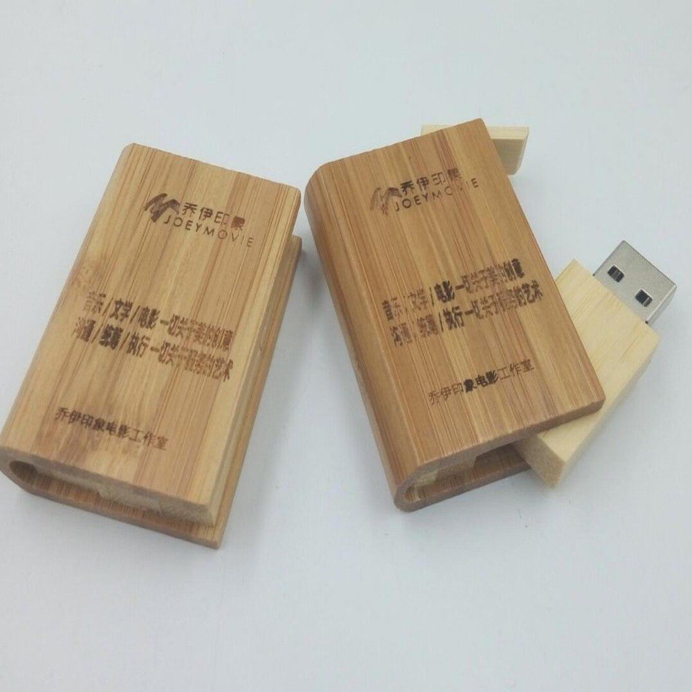 Printed bamboo USB drives with one connector exposed